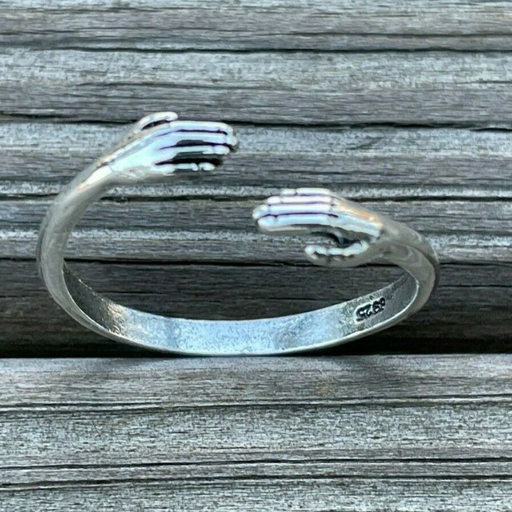 Hug Ring Silver Tone Fashion Unisex Ring Jewelry Friendship Ring Size Adjustable - Picture 7 of 11